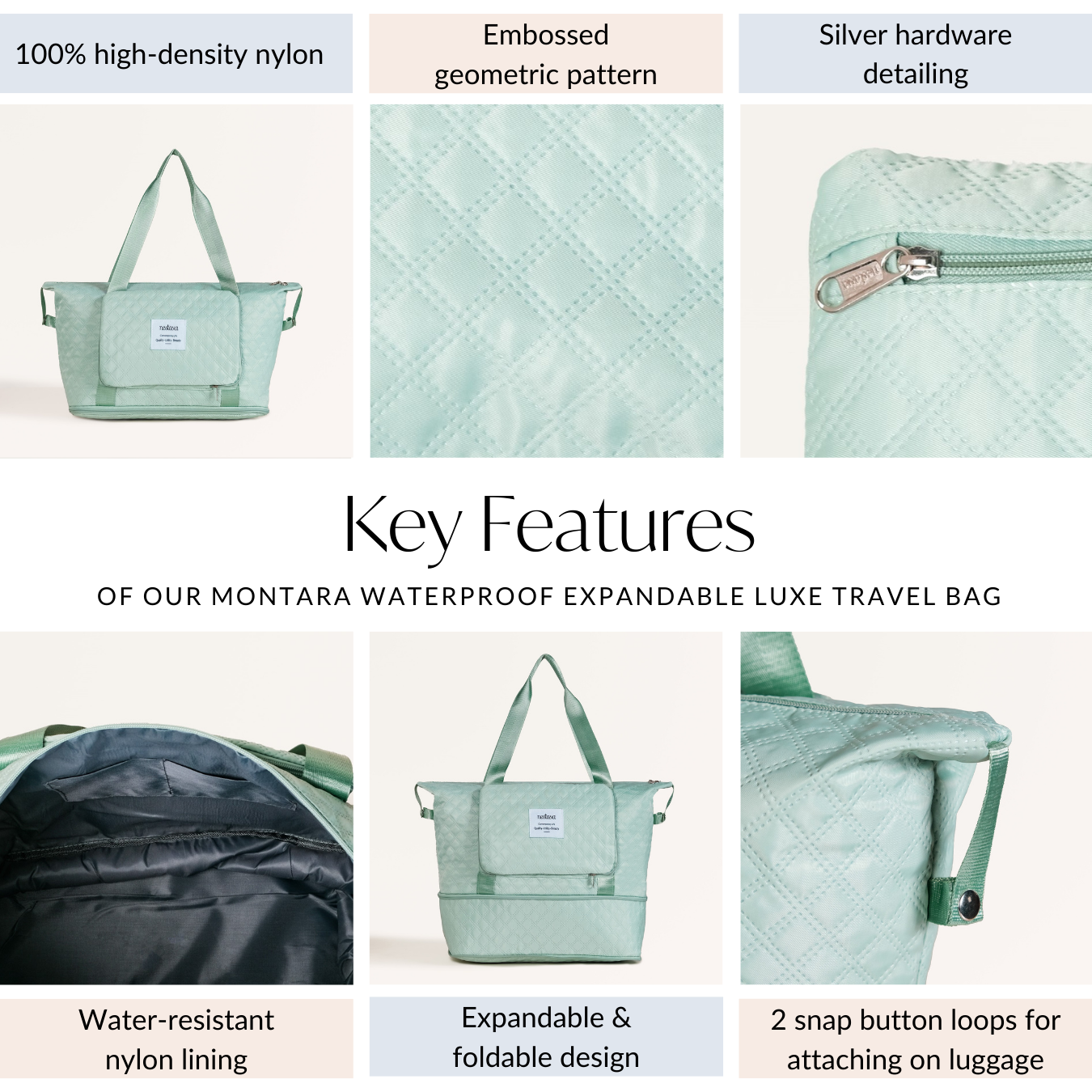 Montara Expandable Foldable Luxe Travel Bag Mint