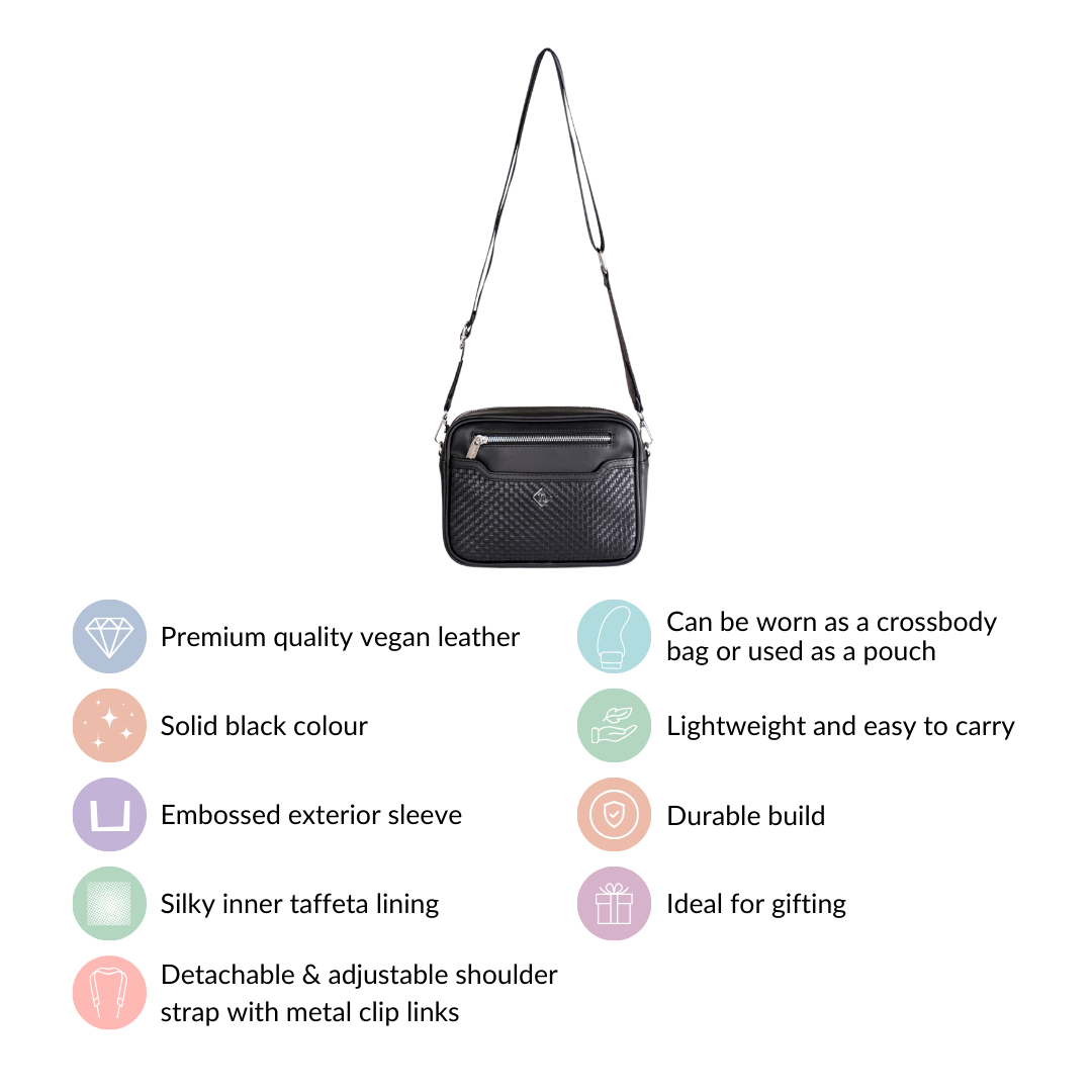 Embossed Luxe Crossbody Belt Bag Black