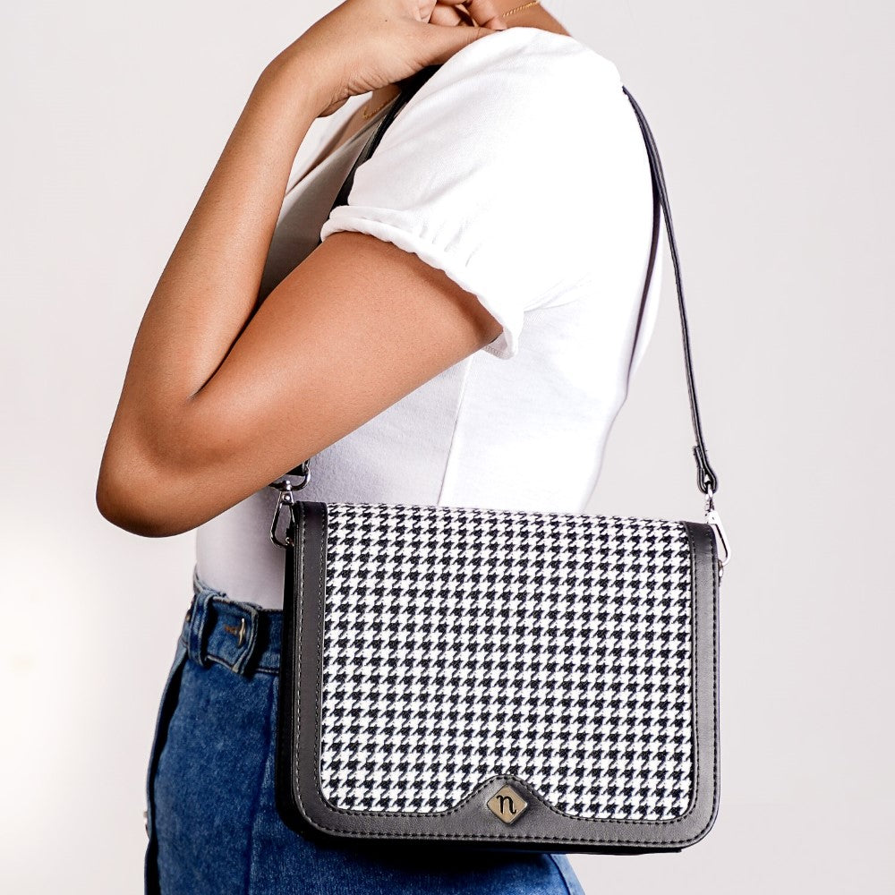 Go-To Shoulder Bag For Women Black Houndstooth