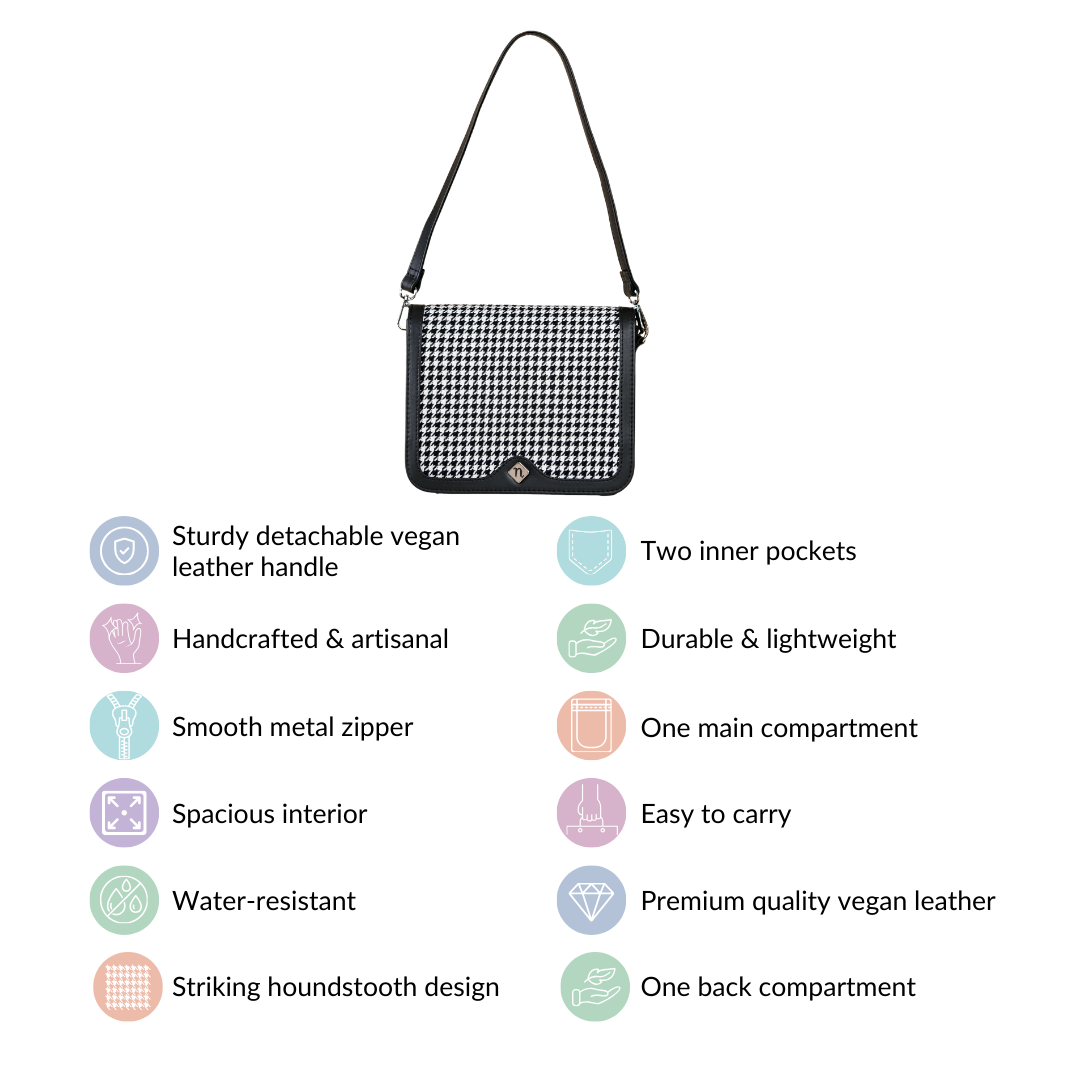 Go-To Shoulder Bag For Women Black Houndstooth