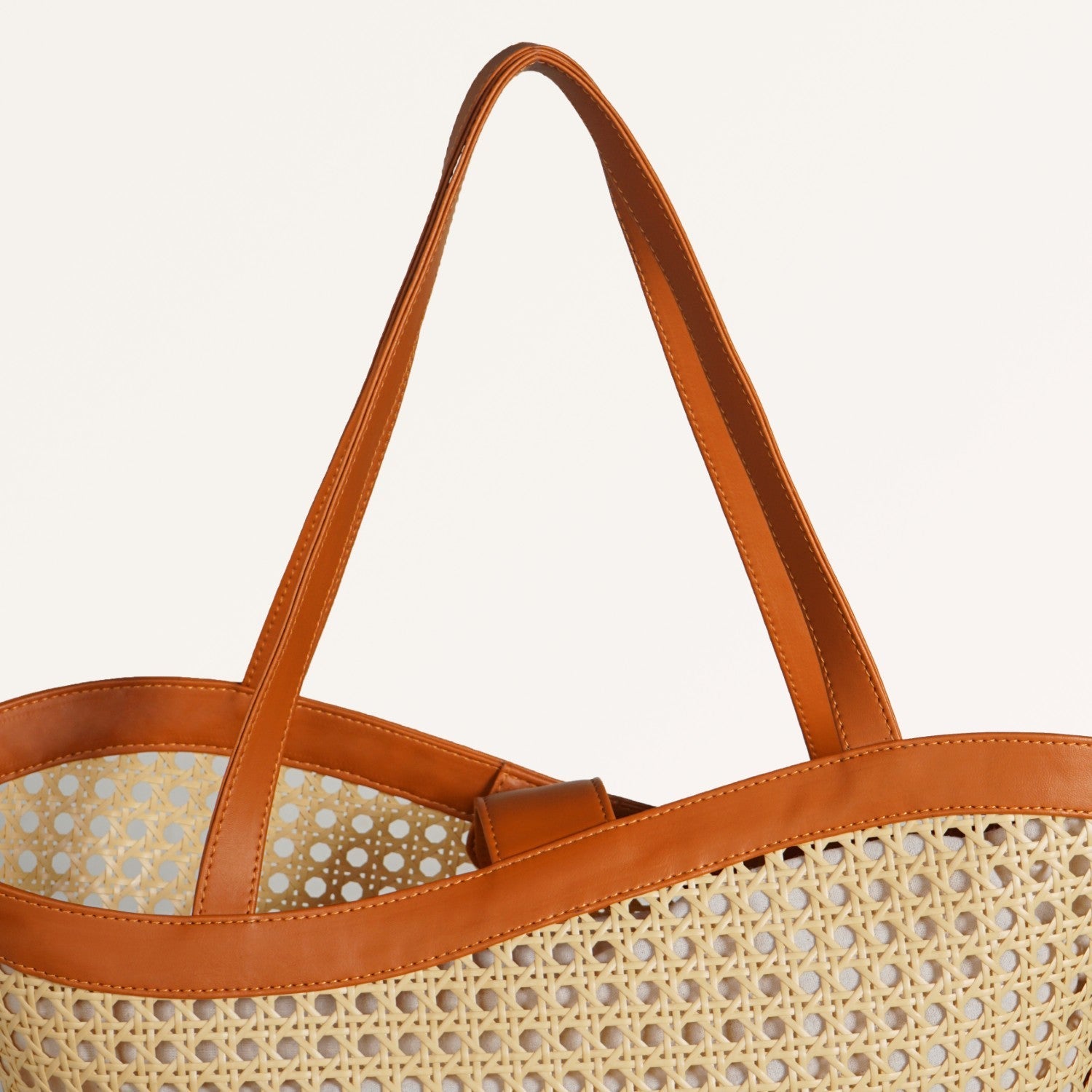 Tan Rattan Weave Beach Bag