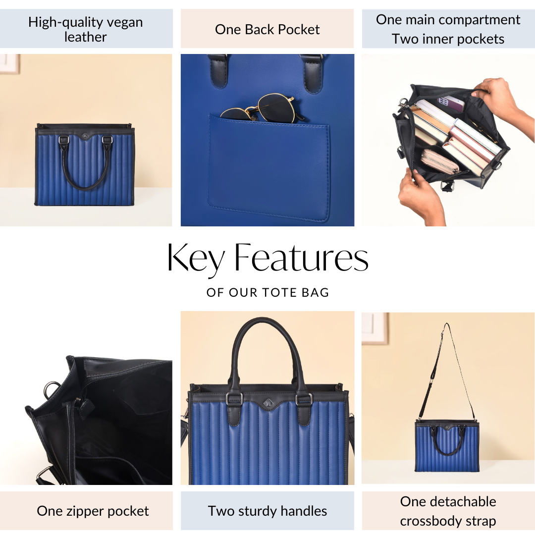 Vegan Leather Book Tote Midnight Blue