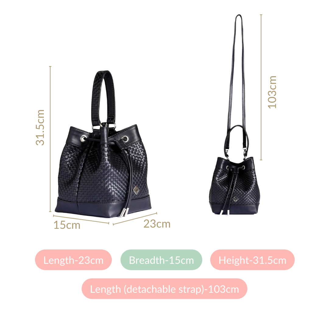 Basket Weave Bucket Handbag For Women Black