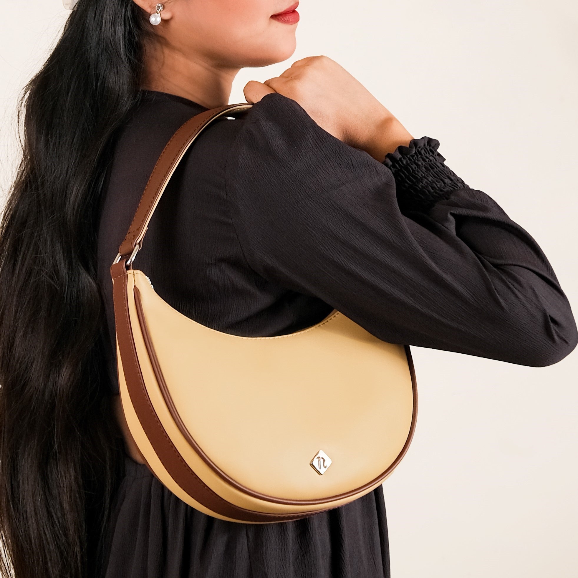 Sandy Beige Half Moon Shoulder Bag