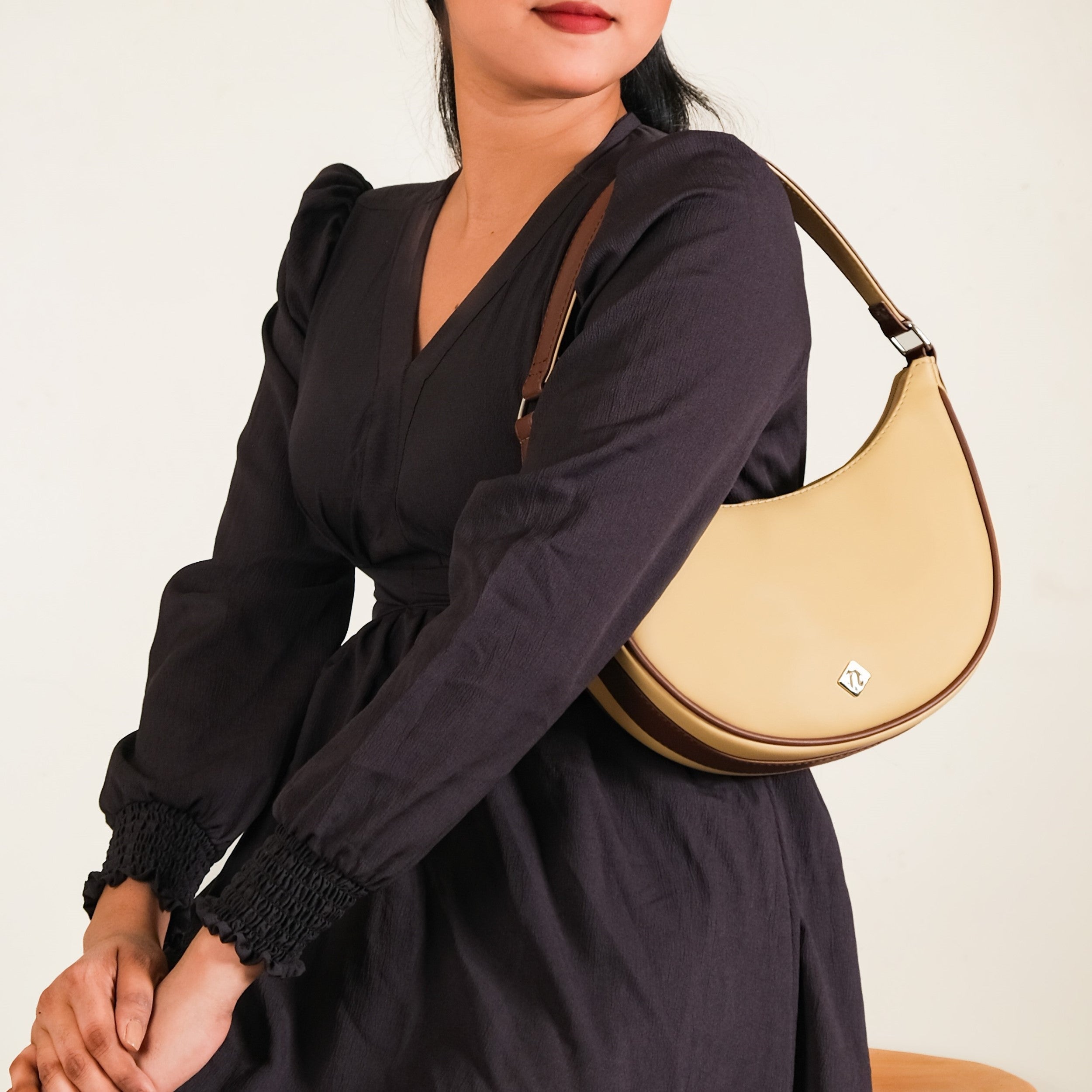 Sandy Beige Half Moon Shoulder Bag